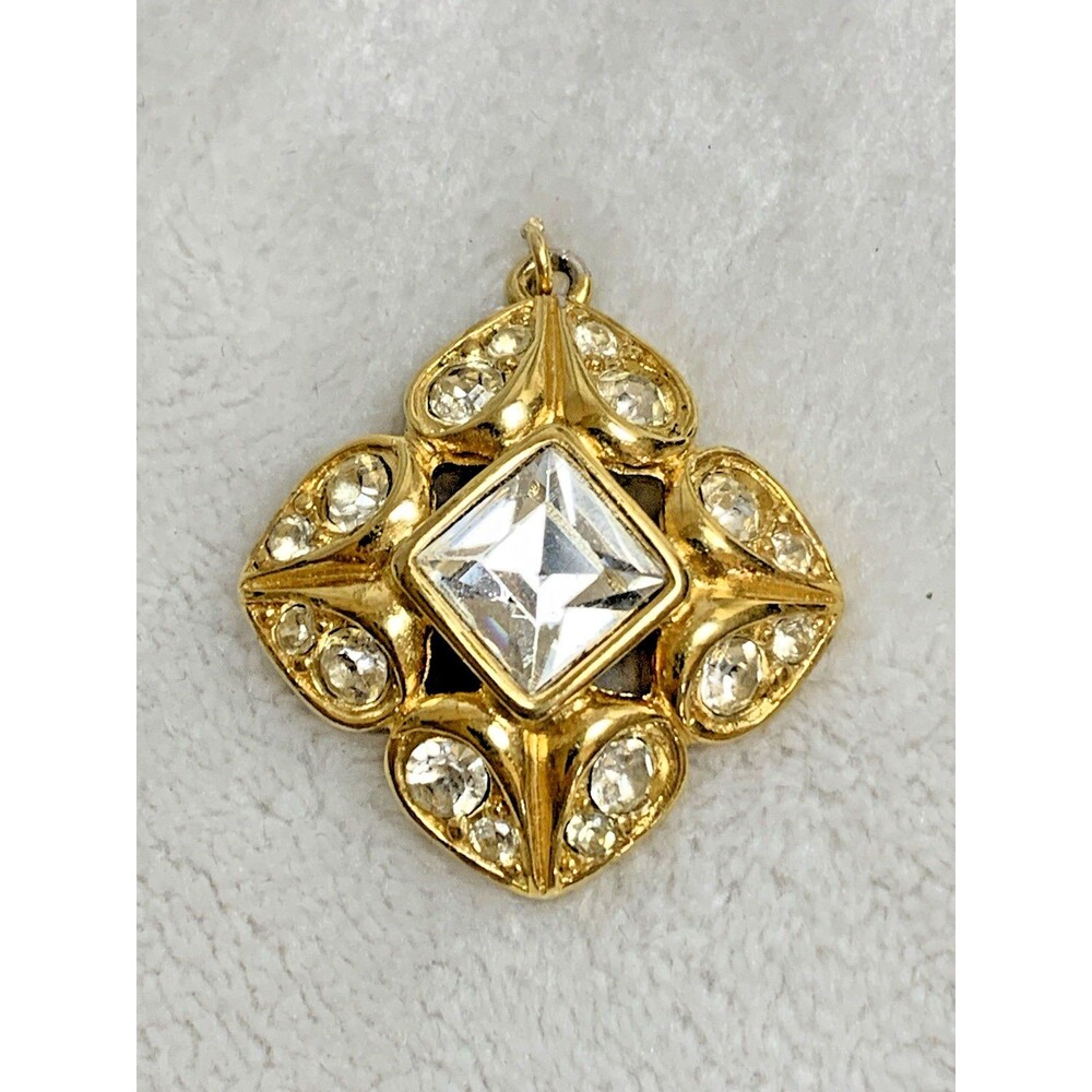Vintage Richelieu Rhinestone Pendant Gold Tone Geometric Retro Glam